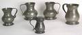 Five pewter measures 19th c