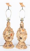 A Pair of SeaShell Encrusted Lamps