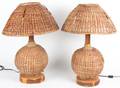 A Pair of Rattan Bases Table Lamps with Matching Shades