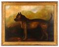 French School 19th C Oil Painting of Dog