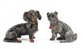 Two Geschutzt Cold Painted Bronze Dog Inkwells