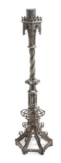 A Gothic Revival Silvered Metal Candlestick
