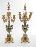 A Pair of Italian Gilt Metal Mounted Marble SevenLight Candelabra