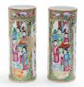 A Pair of Chinese Rose Medallion Porcelain Hat Stands