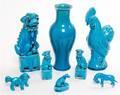 A Group of Eight Turquoise Glazed Porcelain Articles