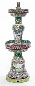 A Canton Enamel Candlestick