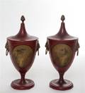 A Pair of Continental Painted Tole Urns