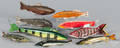 Nine carved and painted fish decoys