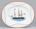Mottahedeh porcelain platter decorated with the US Frigate Hornet