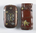 Two Japanese mixed metal match vesta safes