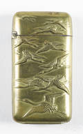 Japanese embossed brass crane match vesta safe