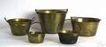 Five brass buckets 19th c