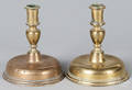 Two Dutch bell base candlesticks
