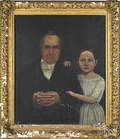Oil on canvas portrait of a man and young girl