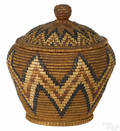 Native American Indian covered coiled basket 19th c
