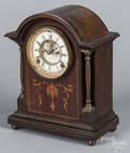 Ansonia mahogany mantel clock with a marquetry inlaid case