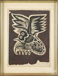 Pencil signed block print