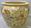Large Satsuma garden planter with colorful scenes of men on horseback and design on interior