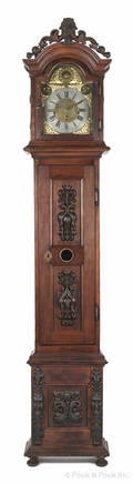 German fruitwood tall case clock