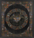 Framed stenciled floor covering medallion