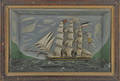 Carved Victorian ship diorama with an American sail ship of the  F Prater