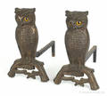 Pair of cast iron owl andirons