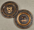 Three bicentennial carved and wire inlaid eagle plaques