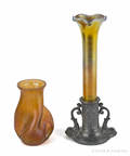 Aurene glass vase with a bronze holder