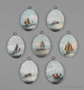 Seven miniature china trade oil on panel ship portraits