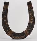 Folk Art Wooden Horseshoe Hand painted red and gold