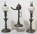 Two pairs of pewter candlesticks 19th c