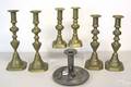 Three pair of Victorian brass candlesticks
