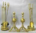 Large group of brass and copper hearth equipment