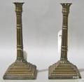 Pair of cluster column form Sheffield candlesticks