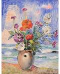 DAVID BURLIUK RUSSIAN 18821967 Flowers in a White Vase by the Sea