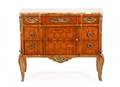 French Style Parquetry Marble Top Commode 20th C