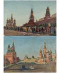 A PAIR OF PAINTINGS WITH RED SQUARE SCENES BY LEONTIY NIKIFOROVICH MAZANOV RUSSIAN 19021982