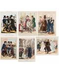 SIX COLOR LITHOGRAPHS DEPICTING TYPICAL RUSSIAN CHARACTERS AND SCENES OF THE 19TH CENTURY BY RUDOLPH ZHUKOVSKY RUSSIAN 18141886 Povzdorili Krasilshik Vystavka Veterok and others