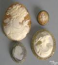 Four French cameo pins