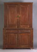 New England painted pine 2part wall cupboard ca 1800