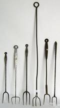Six wrought iron 2 and 3tine flesh forks 19th c