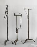 Two wrought iron table top standing candleholders 19th c