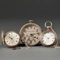 Two Silver Case Watches and a Waltham Travel Clock