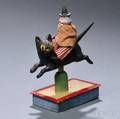 Painted Papiermache and Wood Witch Riding a Black Cat Bobble Toy