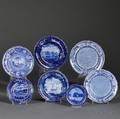 Seven Small Historical Blue Staffordshire Pottery Transferdecorated Plates