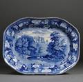Large Blue Transferdecorated Staffordshire Pottery Platter
