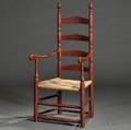 Red painted Maple and Ash Slatback Armchair