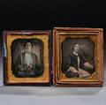 Pair of Sixthplate Daguerreotypes of a Man Holding a Violin and of His Wife