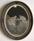 Pair of Victorian lithographs and mixed media courting scenes in relief