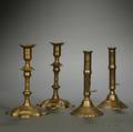 Two Pairs of Queen Anne Brass Candlesticks